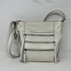 Lucky Brand Off-White Leather Triple Zipper Adjustable Strap Crossbody Purse